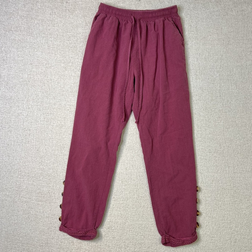 100% Cotton Boho Festival Barrel Gauze Wide Leg Drawstring Pant Blue Size M